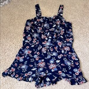 LOFT Floral Romper - Navy and Red